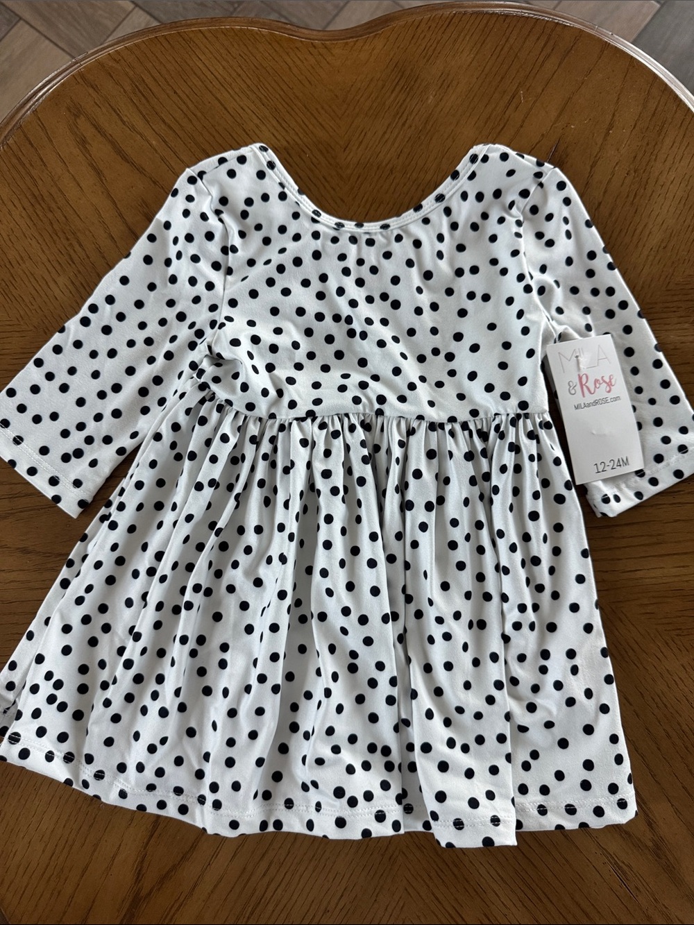 Girls' Black Polka Dot White Long-Sleeve Casual Dress